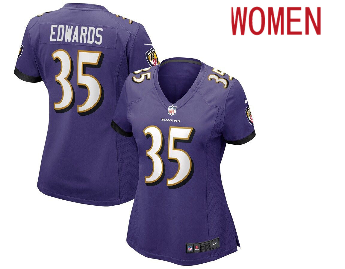 Women Baltimore Ravens #35 Gus Edwards Nike Purple Game NFL Jersey->women nfl jersey->Women Jersey